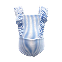GIRLS SEERSUCKER RUFFLES SLEEVES SWIMSUIT