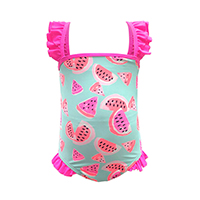 GIRLS RUFFLES SLEEVES GRAPHIC SWIMSUIT