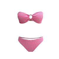 LADIES CRINKLE STRIPE BANDEAU SET WITH RING DETAIL
