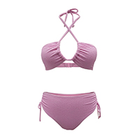 LADIES CHERVON CRINKLE HALTER NECK BIKINI SET